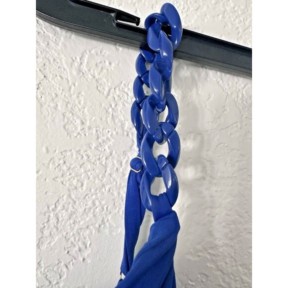 Siena Women's Chain-Trim Ruched at front high-low hem Bodycon Dress Blue 4 - Picture 8 of 10